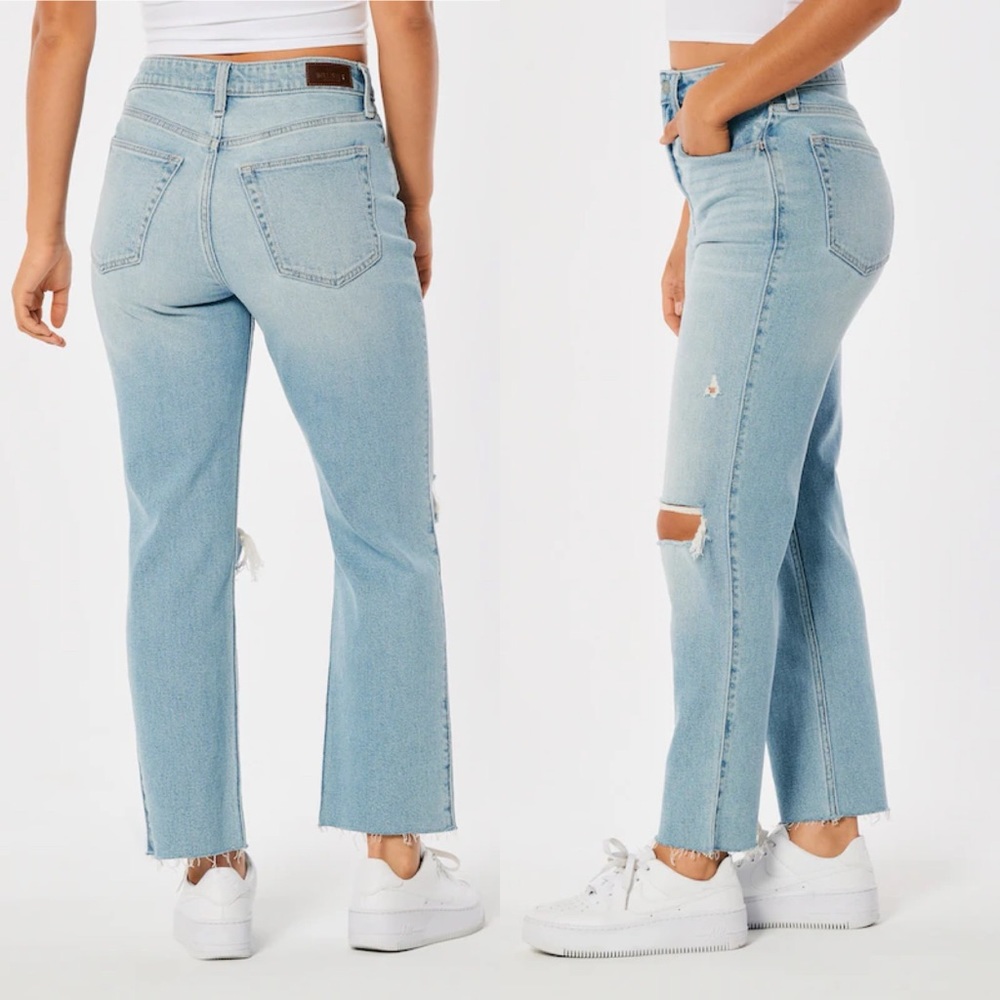 Hollister Ultra High Rise Vintage Straight Distressed Light Wash Jeans - Picture 2 of 13